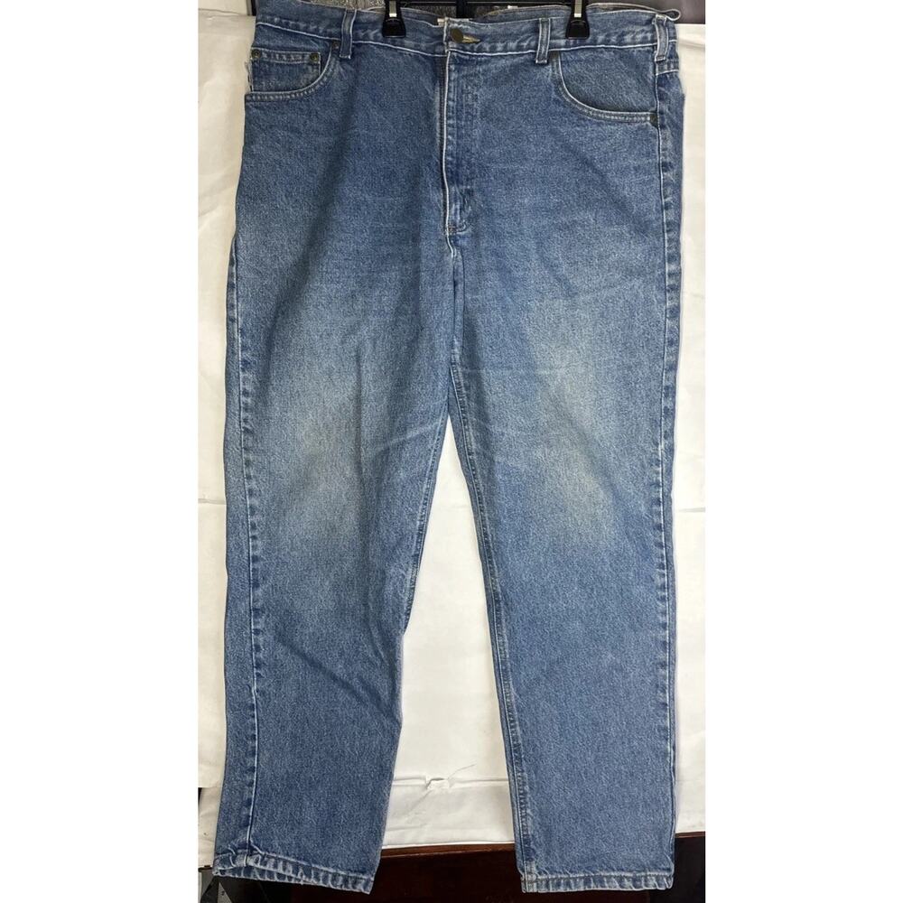 Carhartt Denim Jeans Flannel Lined Men's Size 40X32 Blue Faded Work Wear